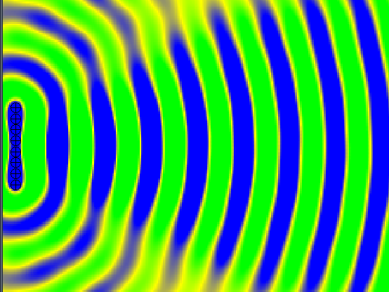 ripple tank simulator, plane waves close to source